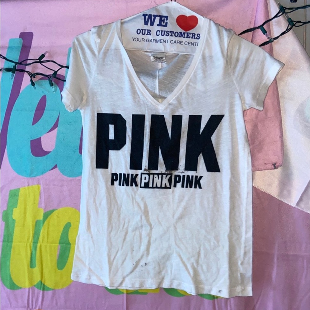 PINK White & Black T Shirt